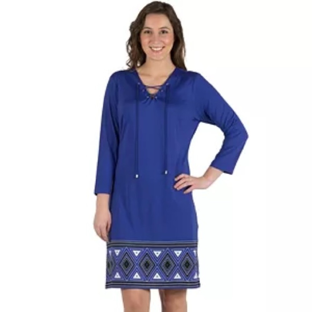 Royal blue Larry Levine geometric shift  tie dress